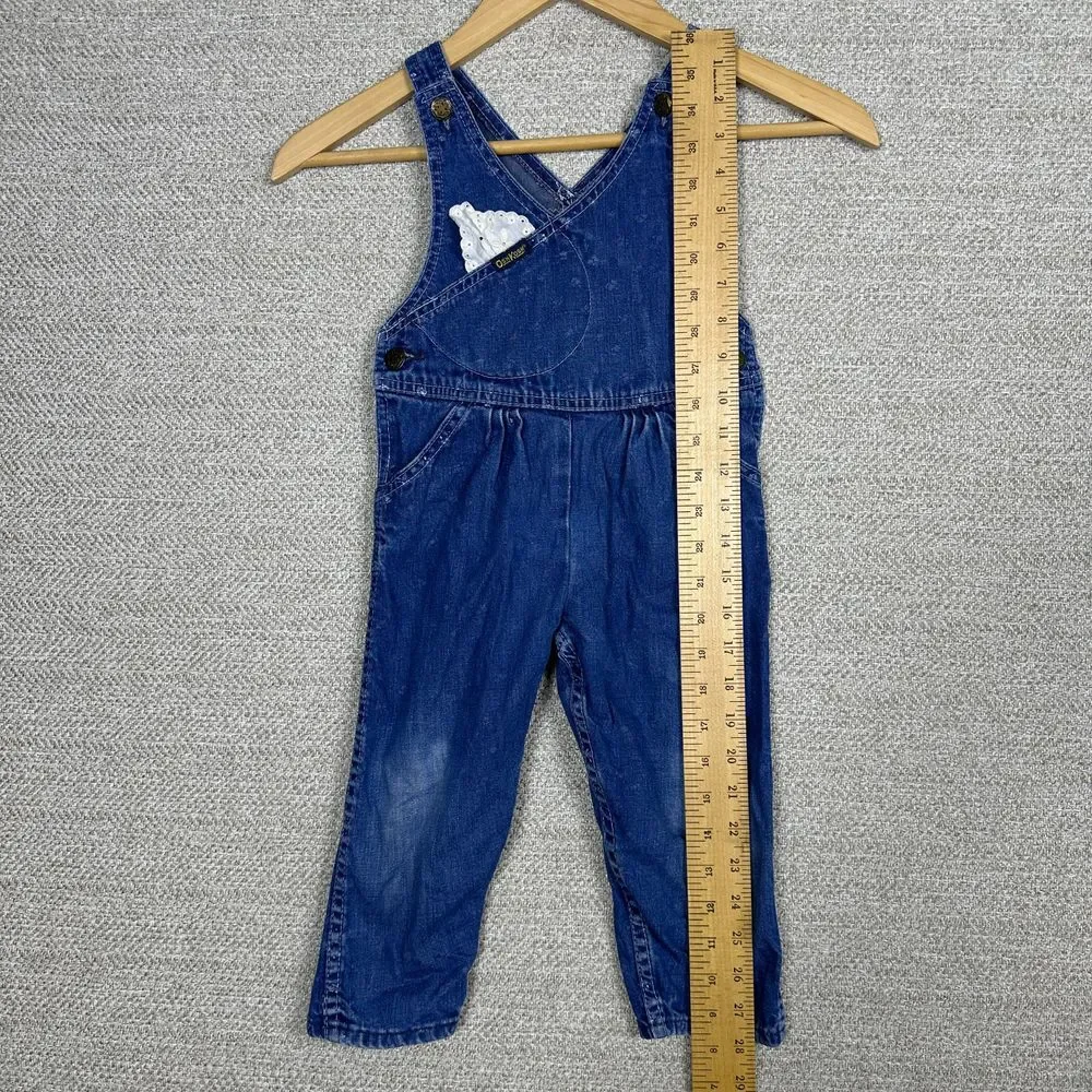 Vtg Osh‎ Kosh B'Gosh Sz 3T Girls Vestback Denim Overalls Blue Lace USA Union Tag